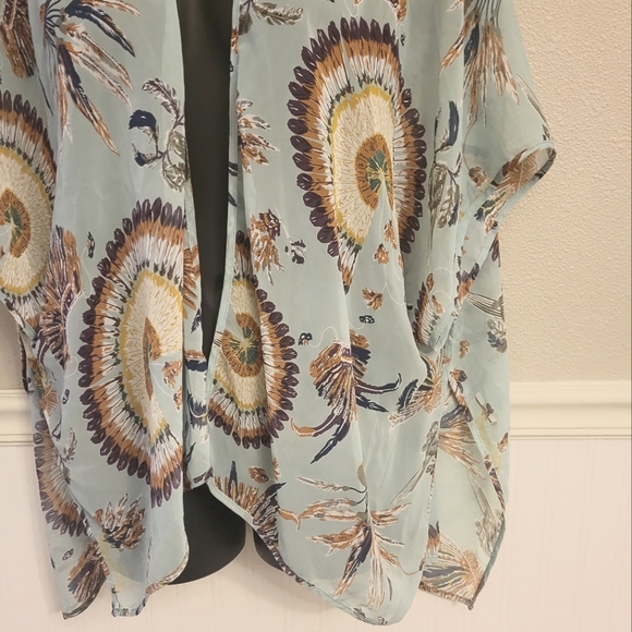 Umgee Cape Kimono Green Blue Paisley Lace Back S/M Sheer Boho Coverup Vest - Picture 4 of 9